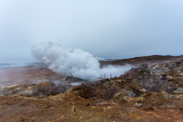 Fototapeta na wymiar The geothermal area of Gunnuhver is located in the western part of the Reykjanes peninsula