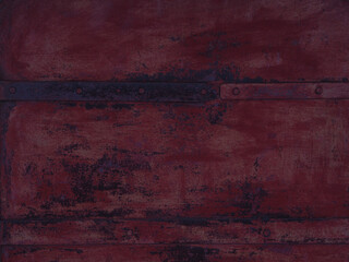 Industrial background. The dark crimson color of the rusty and cracked garage door. An old,...