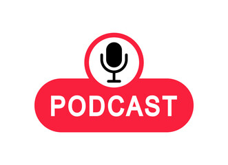 Podcast logo. The microphone icon. Podcast radio icon. Studio microphone with webcast. Audio record concept. Vector illustration.