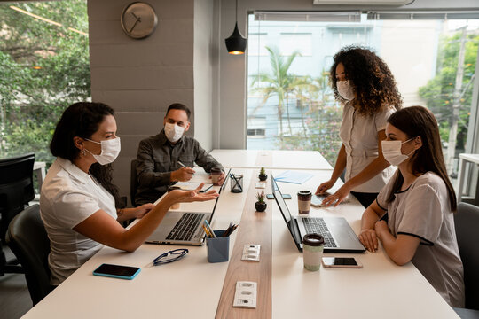 team of business people discussing or planning new project at desk. .
