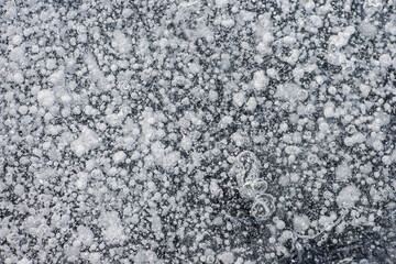 frozen water on a pond close-up