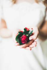 Bride holding beautiful wedding bouquet with flowers