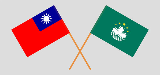 Crossed flags of Taiwan and Macau. Official colors. Correct proportion