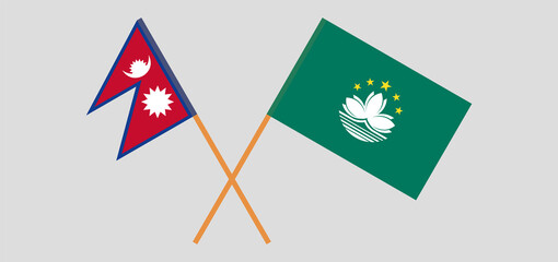Crossed flags of Nepal and Macau. Official colors. Correct proportion