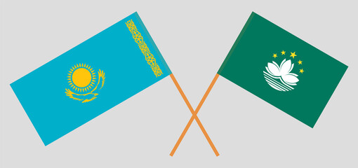 Crossed flags of Kazakhstan and Macau. Official colors. Correct proportion