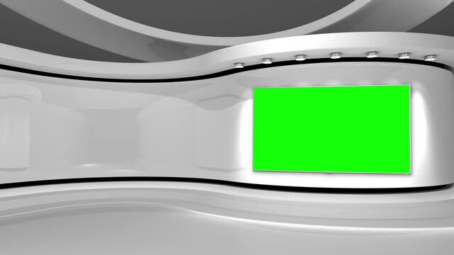 Tv studio. News room. Studio Background. White studio. Newsroom bakground. Loop. 3D rendering.