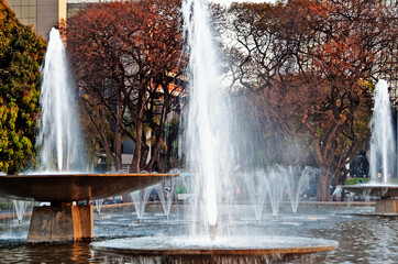 Fountains in the Buriti Square's gardens, near of the Buriti Palace, Government Headquarters the Brasilia. Brazil 