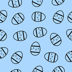 Easter eggs vector pattern flat style.Easter egg isolated vector seamless pattern on a blue background.Easter egg pattern for holiday design.Easter egg pattern flat modern style
