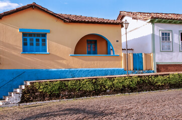 Fototapeta na wymiar Old colonial houses from XVIII Century, in Pirinopolis City, in Goias State. Brazil