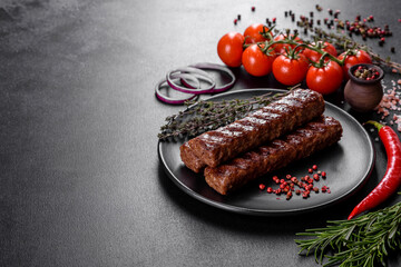 Fresh tasty kebab grilled with spices and herbs