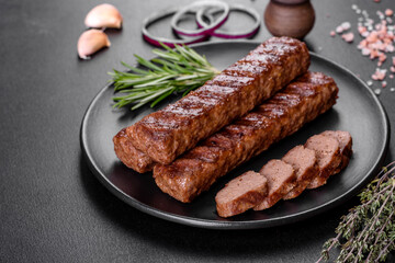 Fresh tasty kebab grilled with spices and herbs
