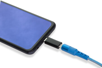 phone OTG connector on white background, close-up, isolated, top view