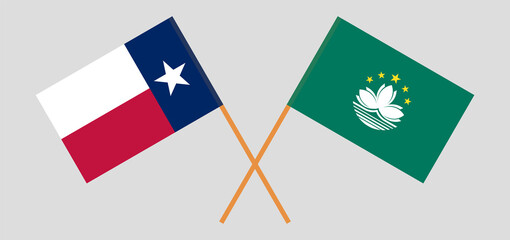 Crossed flags of the State of Texas and Macau. Official colors. Correct proportion
