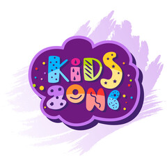 Lettering kids zone logo playground,kids club icon,children sign,childhood symbol.Design template bright logotype kids club,shop,toys store,children play,baby center or trampolines.Vector illustration
