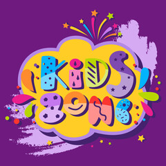 Lettering kids zone logo playground,kids club icon,children sign,childhood symbol.Design template bright logotype kids club,shop,toys store,children play,baby center or trampolines.Vector illustration