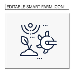 Soil tilling line icon. Agricultural preparation of soil by mechanical agitation. Using digging, stirring, and overturning. Smart agriculture concept. Isolated vector illustration.Editable stroke
