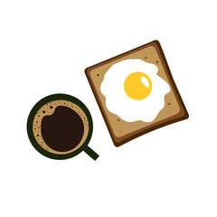 Bread with scrambled eggs and coffee on a white background. Vector illustration.