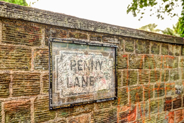 The street sign for Penny Lane in Liverpool UK - obrazy, fototapety, plakaty