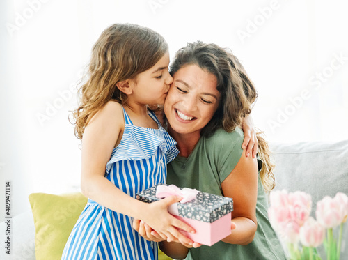 gift woman daughter happy love happiness present surprise mother day together box child family