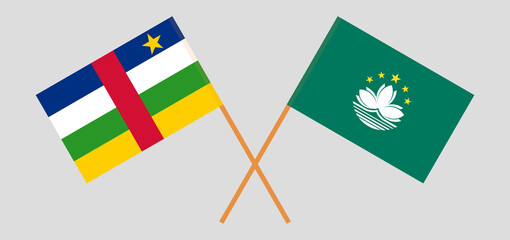 Crossed flags of Central African Republic and Macau. Official colors. Correct proportion