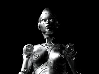Fototapeta premium portrait of a robot woman. abstraction on the topic of technology and games. 3d illustration