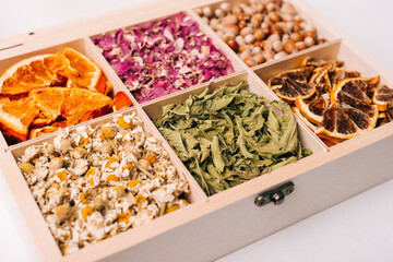 Photo of different types of tea box, colorful tea box