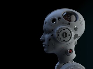 portrait of a robot woman. abstraction on the topic of technology and games. 3d illustration