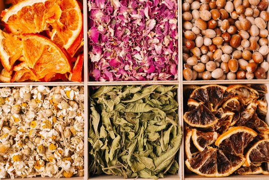 Photo of different types of tea box, colorful tea box