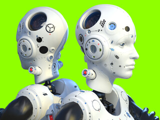 portrait of robots standing nearby. isolated 3d illustration for use with light background