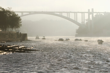 River bridge in the morning mist