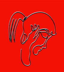 One line drawing of woman touching her head and suffering from headache.
One continuous line drawing of woman touching her head and feeling sad.