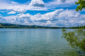 Beautiful view of the lake with cloudy sky