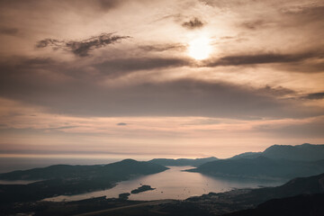 Panoramic view from high viewpoint on Kotor Bay in Montenegro