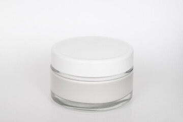 Moisturizer container, blank cream jar on white background. Cosmetics container mockup. Skin care concept.