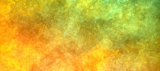 bright multicolor shining orange yellow green background with grain and sparkles, shining stars