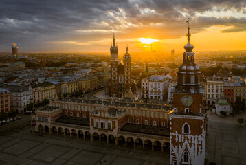 Main Square in Krakow during sunrise, Poland