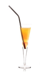 Orange cocktail served in a flute