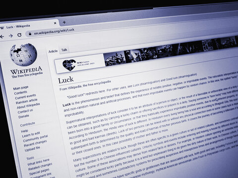 2021. the screen with a Wikipedia website with a page about the term Luck