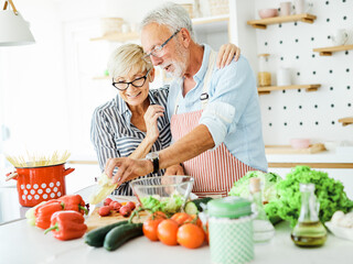 love kitchen senior woman man couple home retirement happy food smiling husband wife together person