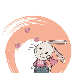 Easter card with cute bunnies, social media Instagram ready. Hand drawing collection