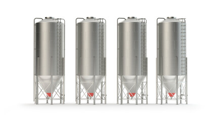 Four Steel grain silos isolated on white, 3d illustration  © Studio Harmony