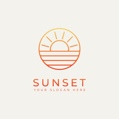 sunset minimalist line art logo template vector illustration design. simple modern travel, vacation, holiday logo concept