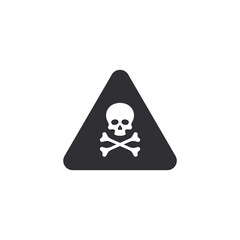 Danger warning icon. Danger warning - Vector icon. Risk sign. Death sign. Skull with bones. Alert sign. Poisonous substance. Threat of poisoning. Skull sticker. Life threat. Poison sign. Toxic waste.