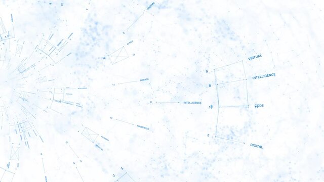 Virtual technology word cloud isolated on white. Clean bright animation background.