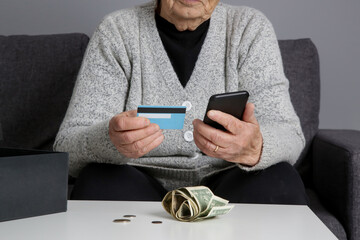 Senior woman adopting modern lifestyle. Old people and e-banking and online shopping concept.