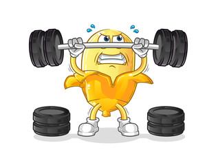 banana lifting the barbell character. cartoon mascot vector