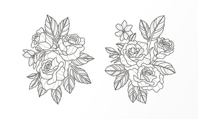 Fototapeta premium Vector illustration of a feminine floral line art template