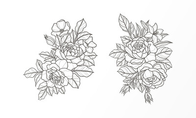 Vector illustration of a feminine floral line art template