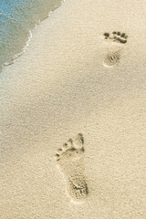 beautiful footprints with feet on the sand background