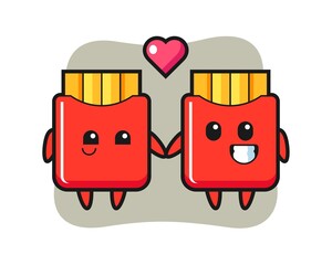 French fries cartoon character couple with fall in love gesture